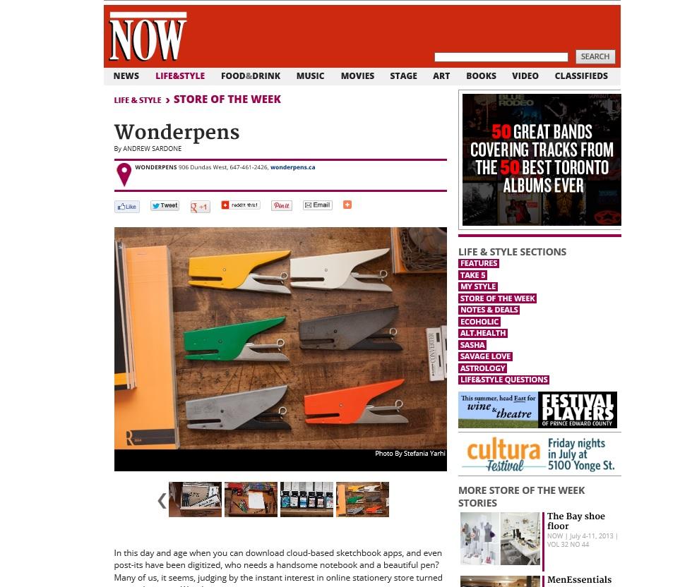 Wonder Pens as Store of the Week in NOW Magazine!