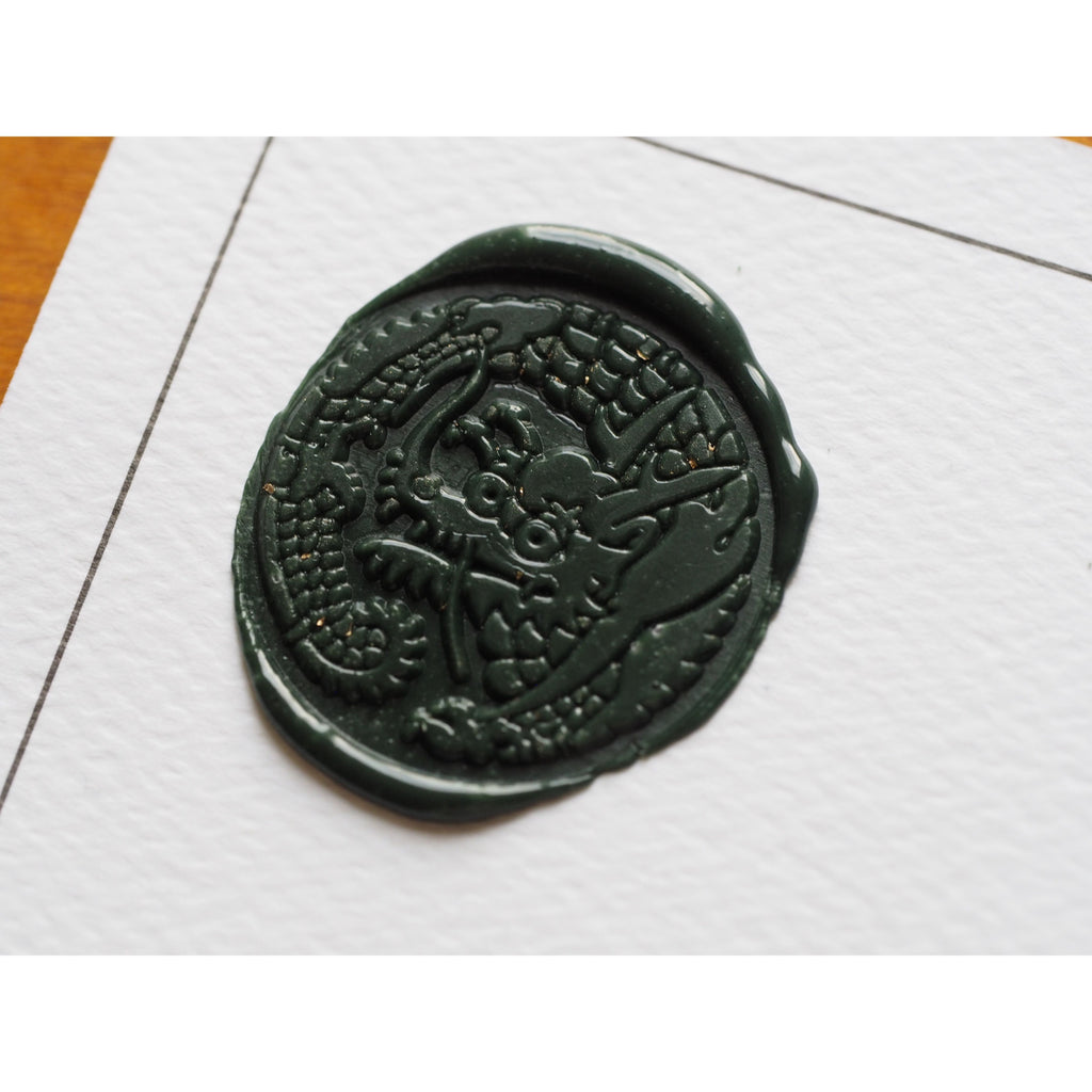 Backtozero Brass Seal with Handle - Japanese Kamon Dragon Ryu