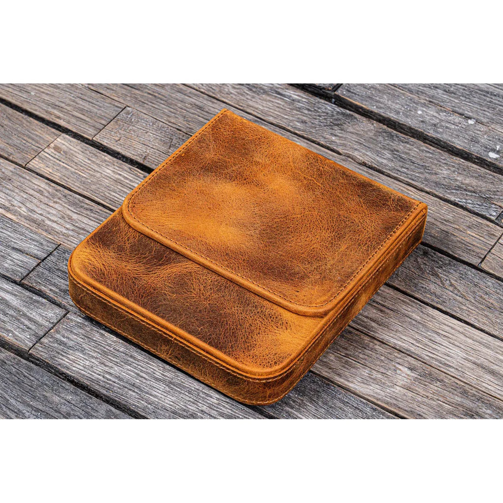 Galen Leather - Leather Magnum Opus 6 Slots Hard Pen Case with Removable Pen Tray - Crazy Horse Brown