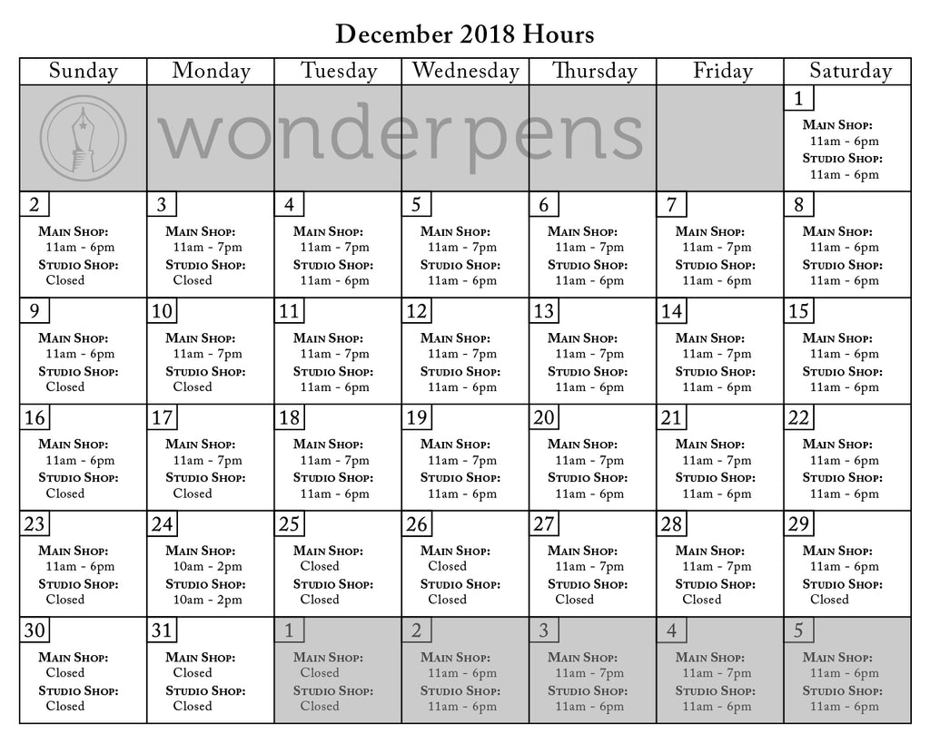 December Holiday Hours