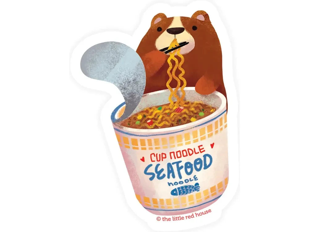 The Little Red House Sticker - Bear Eating Cup Noodle