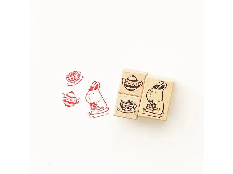 The Little Red House Rubber Stamp Set (3) - Bunny Tea