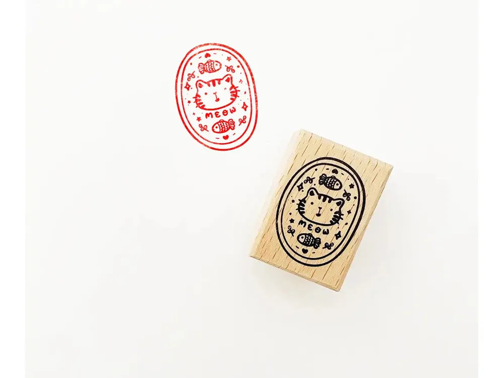 The Little Red House Rubber Stamp - Cat Badge Oval