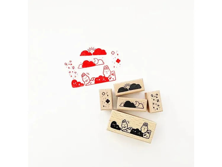 The Little Red House Rubber Stamp Set (5) - Bunnies Day and Night