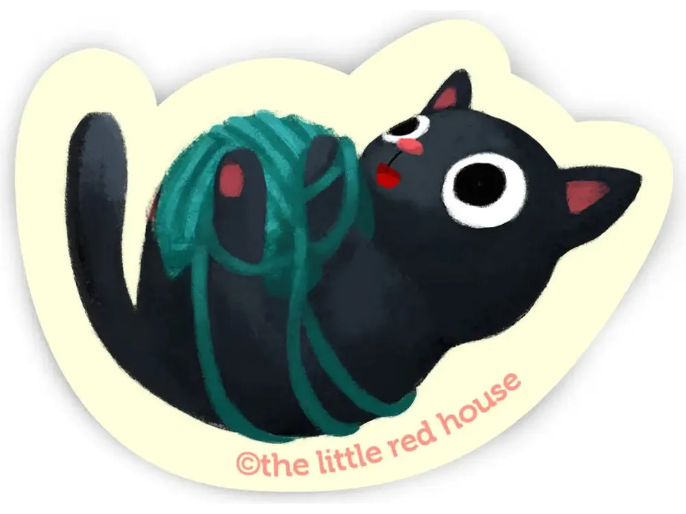 The Little Red House Vinyl Sticker - Black Cat