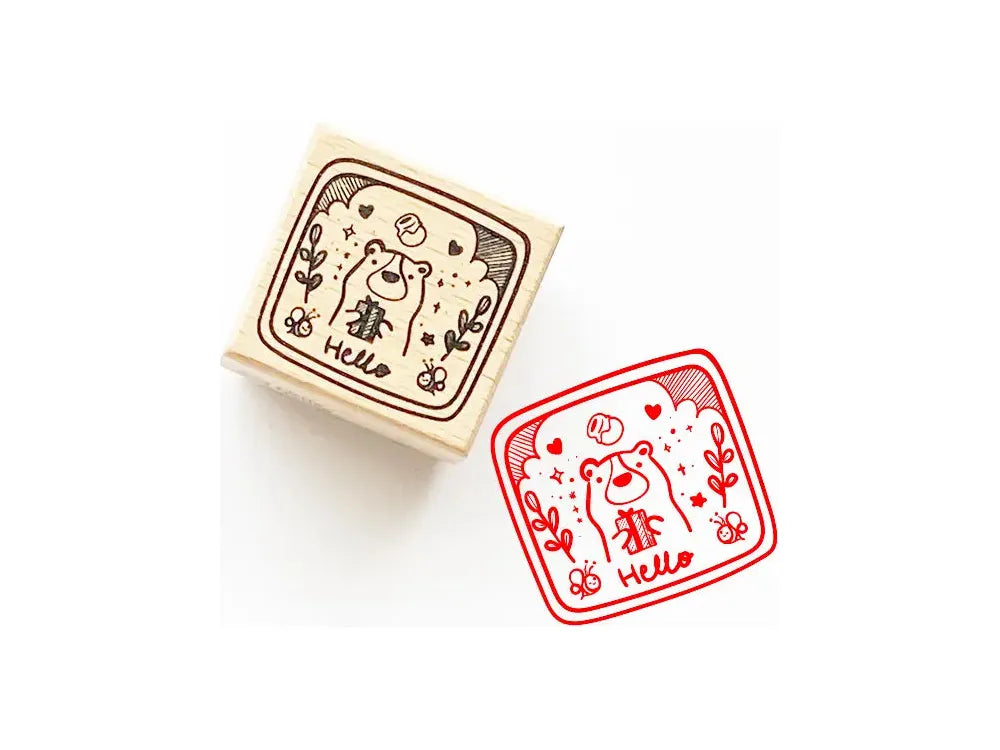 The Little Red House Rubber Stamp - Hello Bear Badge