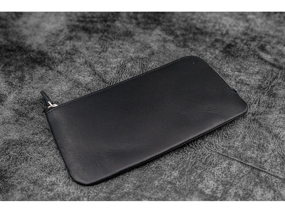 Galen Leather - Leather Slip-N-Zip 4 Slots Zippered Pen Pouch - Black