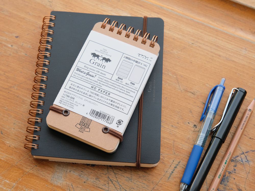 Midori Grain Ring Memo - Black