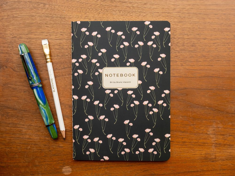 Bruno Visconti A5 Lined Notebook - Poppies on Black