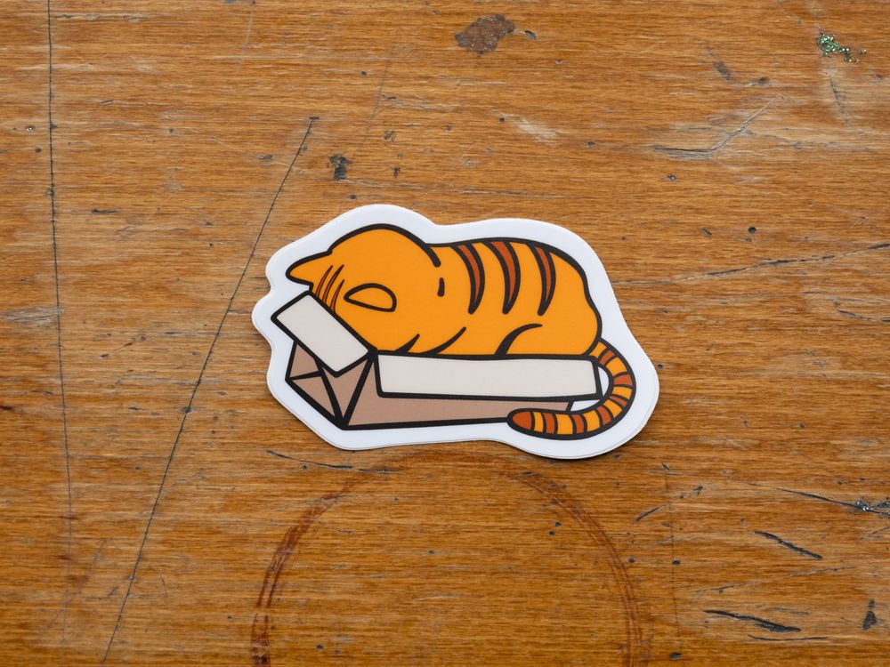 Hop & Flop Vinyl Sticker - Tabby Cat in a Box