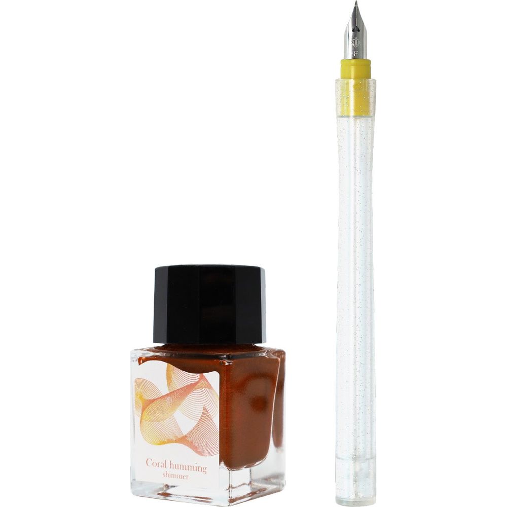 Sailor Compass Dipton Shimmer Mini Ink & Hocoro Dip Pen Set - Coral Humming