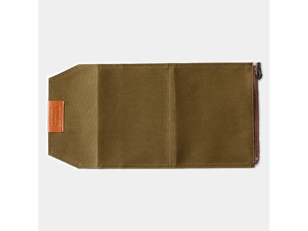 Traveler's Factory Passport Size Refill - Cotton Zipper Case - Olive