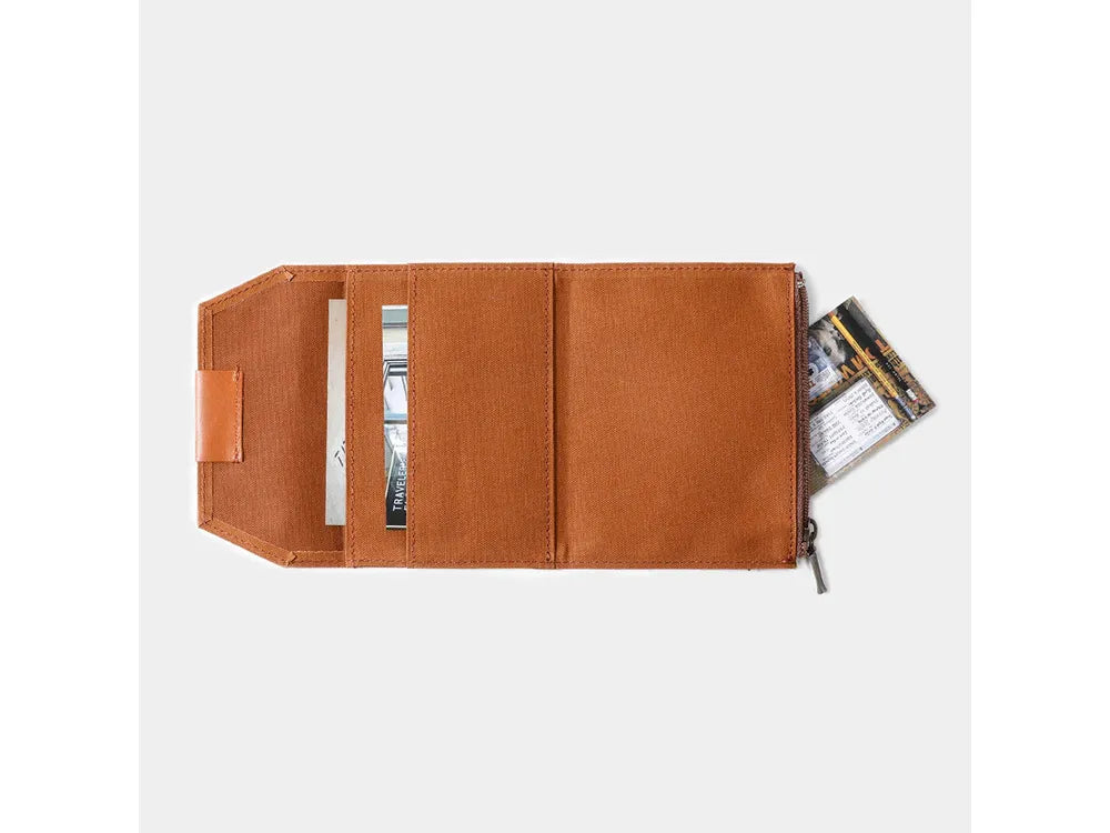 Traveler's Factory Passport Size Refill - Cotton Zipper Case - Brown