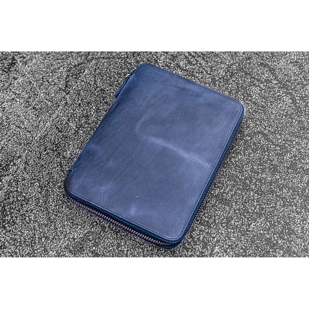 Galen Leather - Leather Zippered A5 Leuchtturm1917 Notebook Folio - Crazy Horse Navy Blue