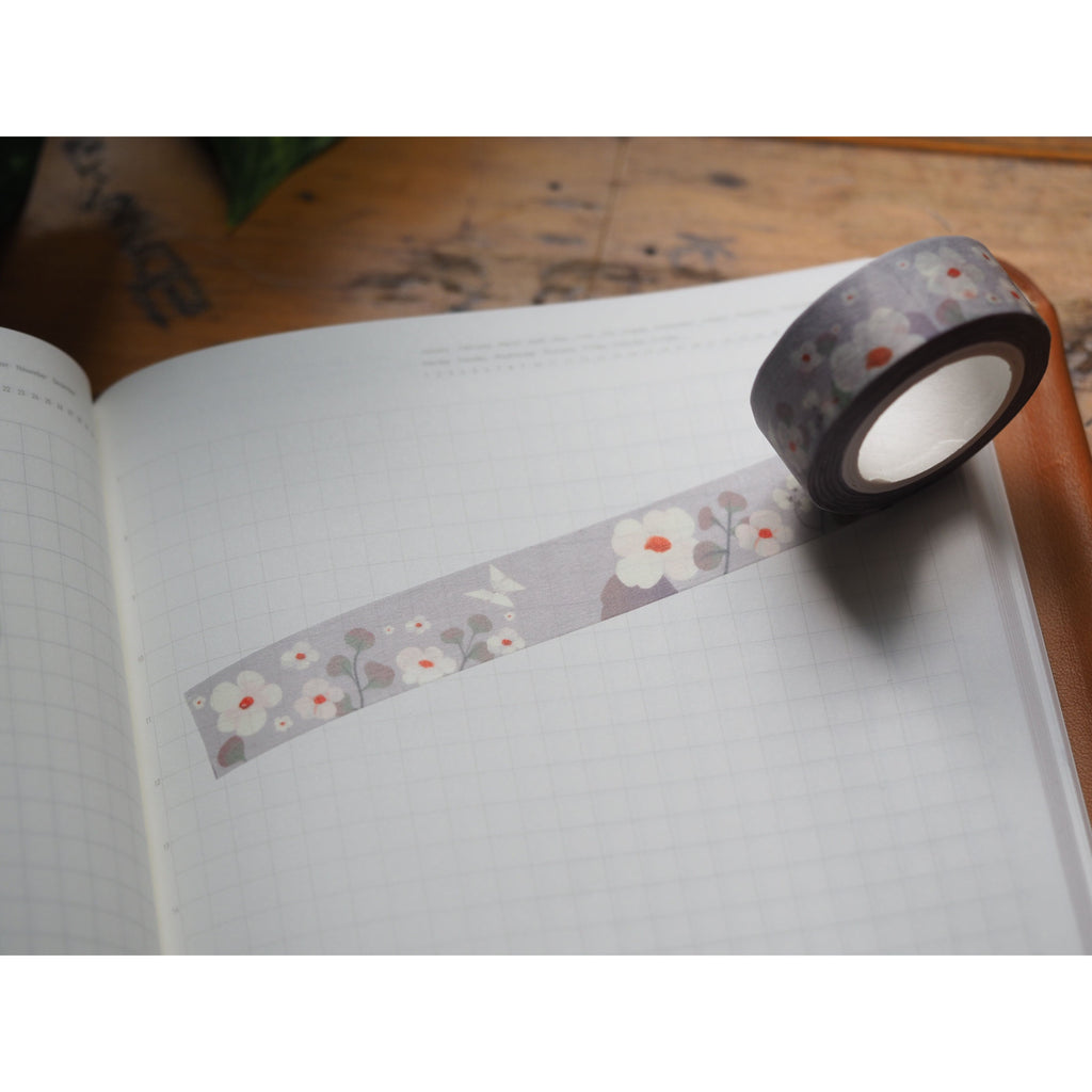 The Little Red House - Washi Tape - Gray Color Floral with Origami Butterfly