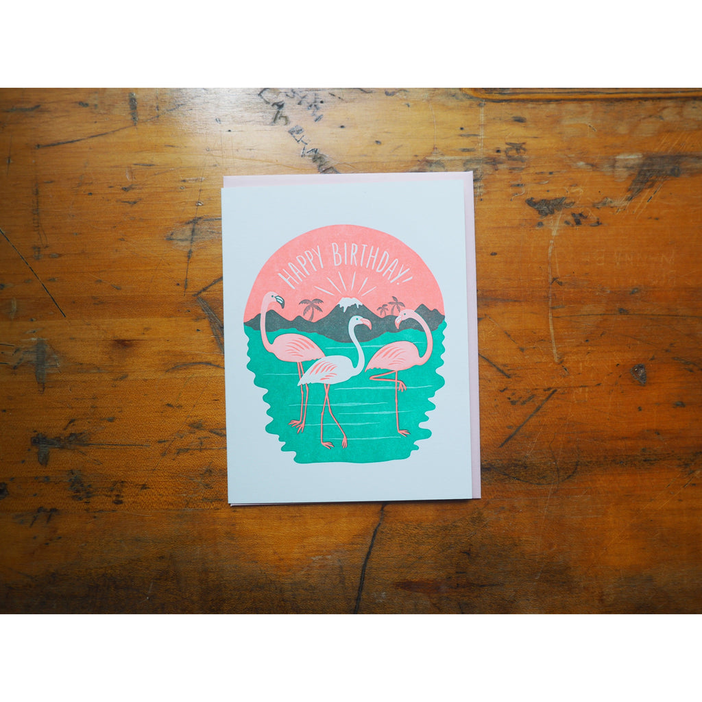 Lucky Horse Press - Card - Happy Birthday Flamingos