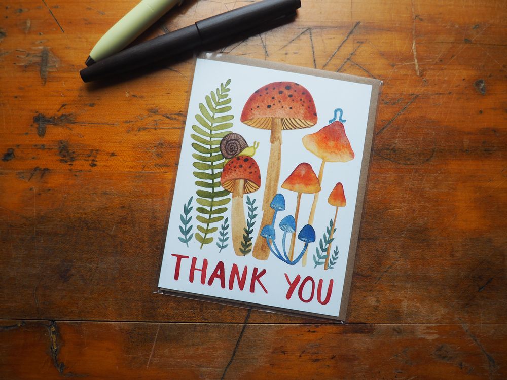 Little Truths Studio - Greeting Card - Orange Mushroom Thank You