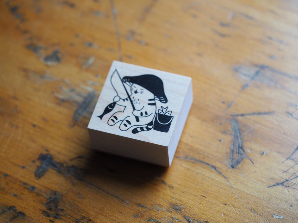 Mushroom Cat Stamp - Fishing