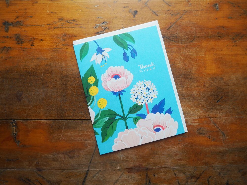 JooJoo Paper - Blue Floral Thank You Greeting Card