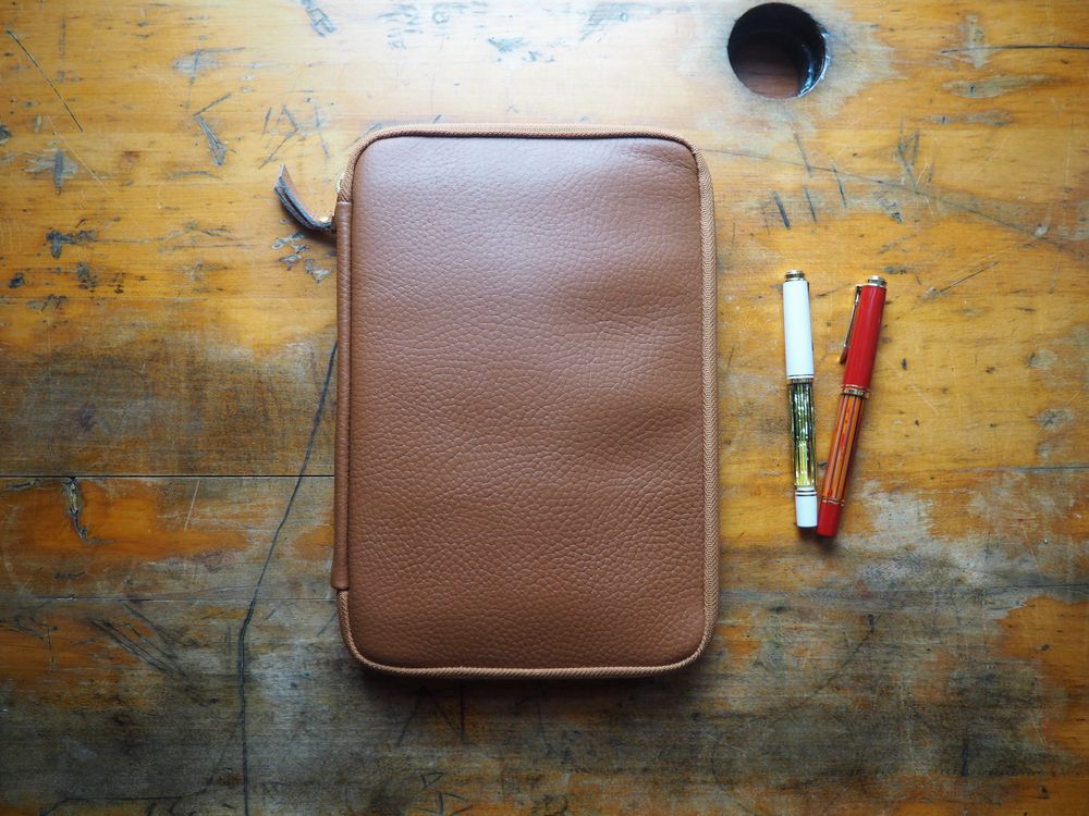 Kyoku Haku - Leather Zippered 10 Pen Case - Brown
