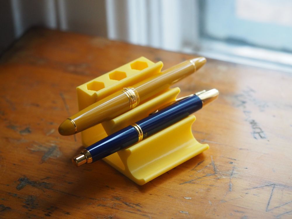 Desk Pen Stand for 3 with Vial Holder - Yellow