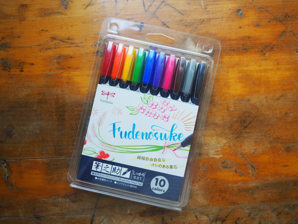 Tombow Fudenosuke Hard Tip Brush Pen Set (10)