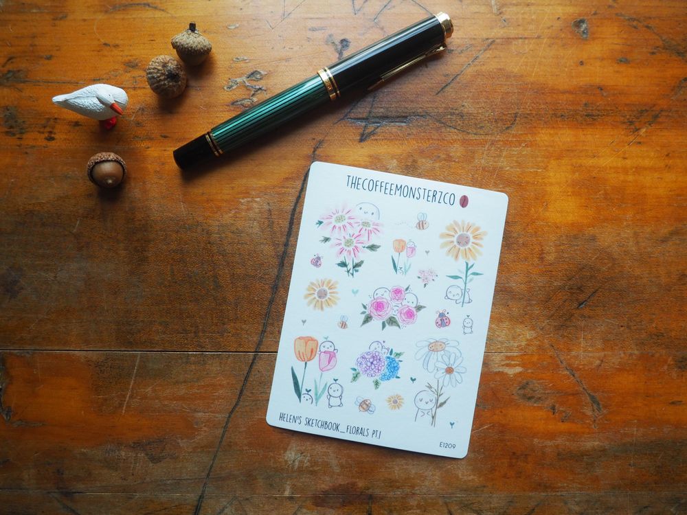 TheCoffeeMonsterzCo - Sticker Sheet - Sketchbook Florals (E1209)