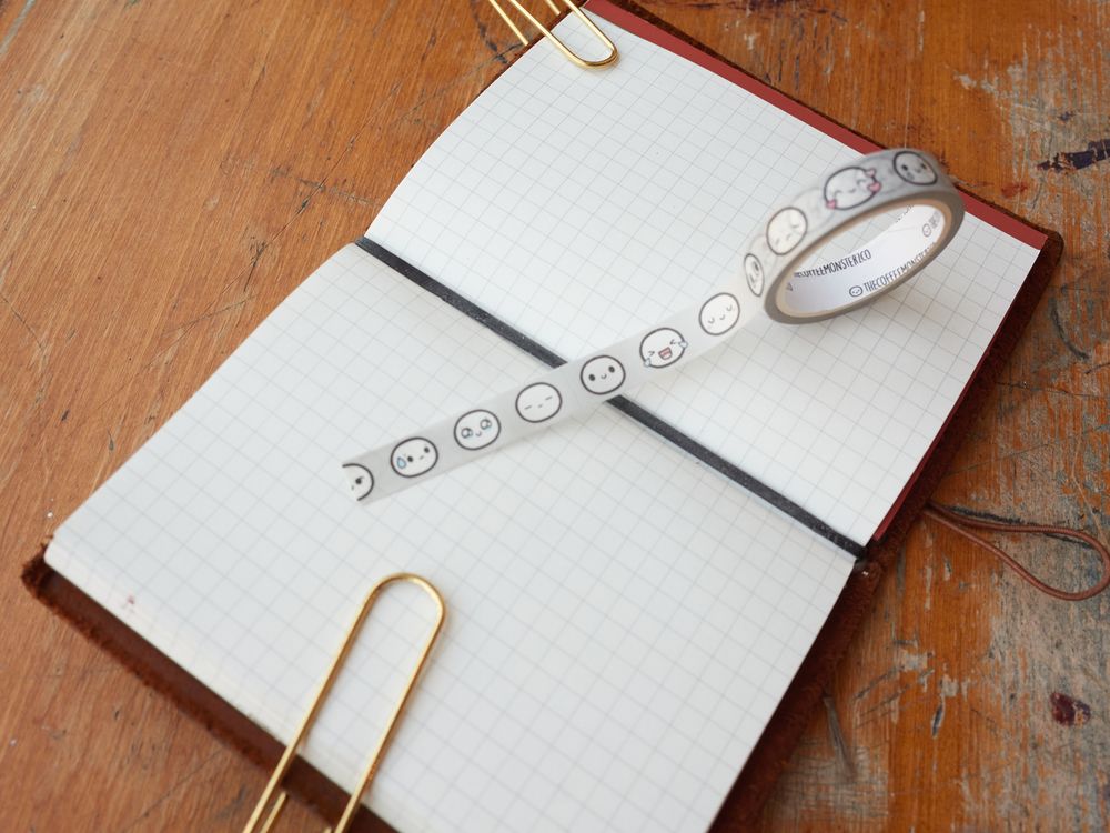 TheCoffeeMonsterzCo - Autumn and Halloween Release - Washi Tape - Stone Grey Emoti Heads Sample (10mm)