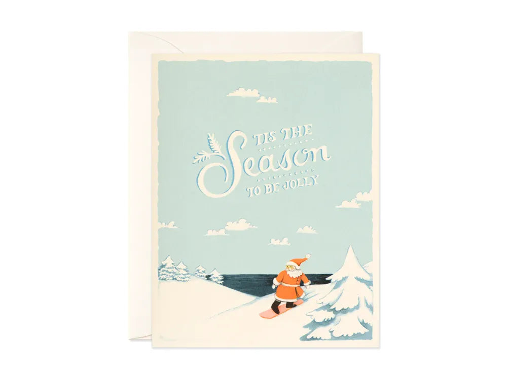 JooJoo Paper - Snowboarding Santa Greeting Card