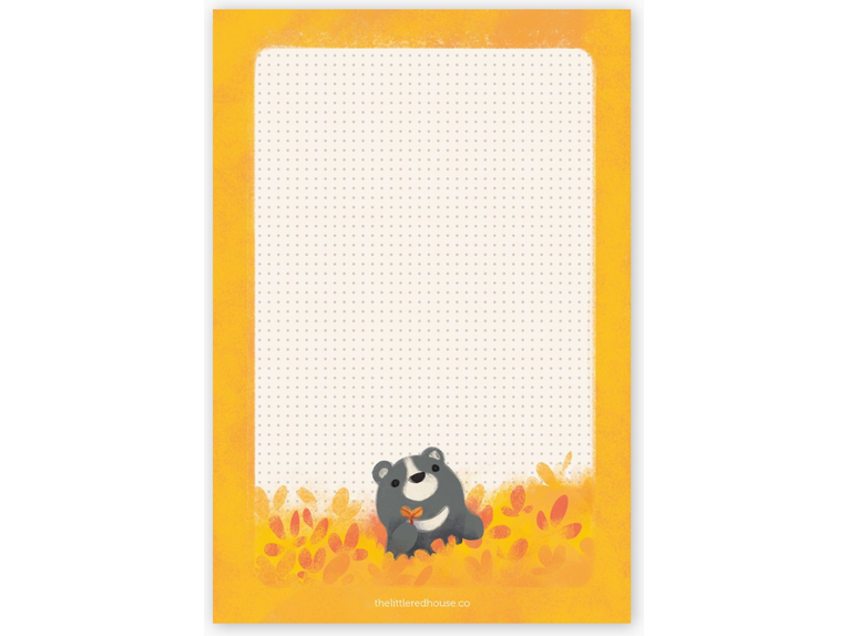 The Little Red House Notepad - Dot Grid Harvest Bear