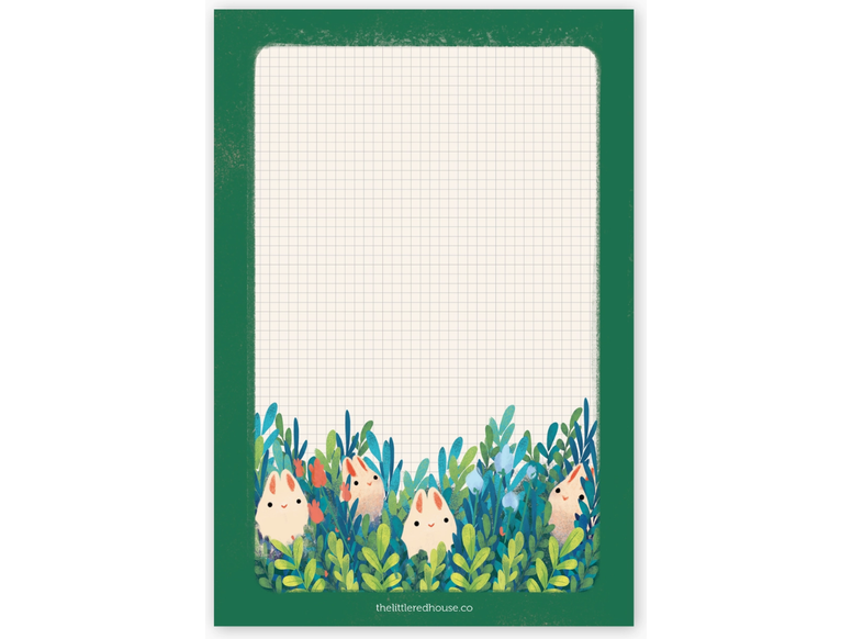 The Little Red House Notepad - Grid Spring Bunnies