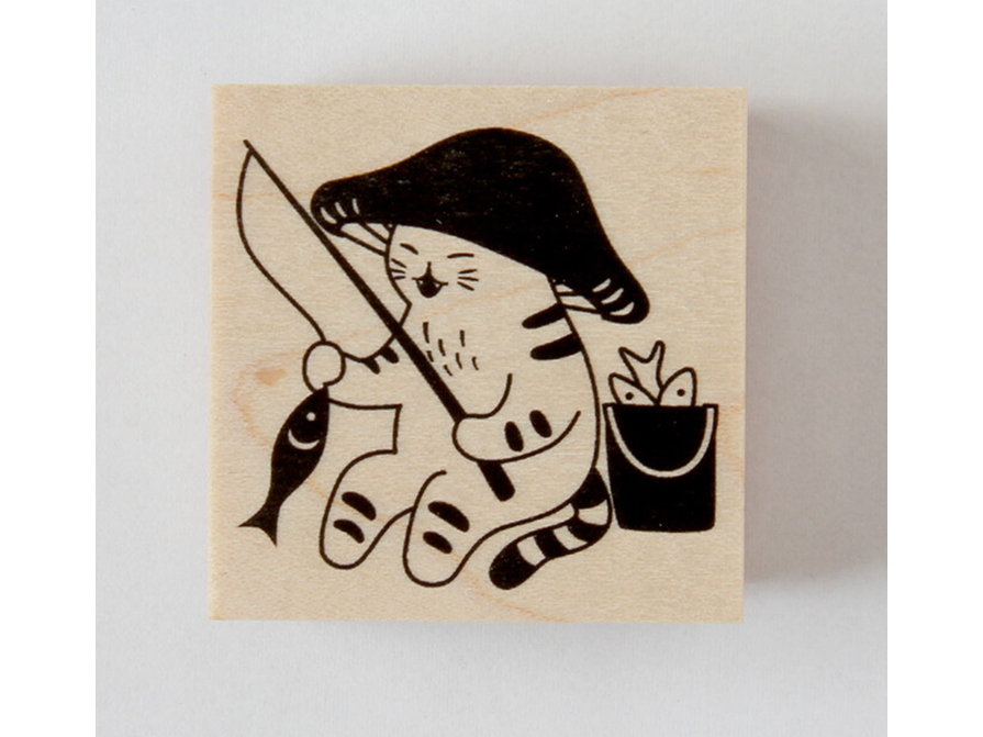 Mushroom Cat Stamp - Fishing