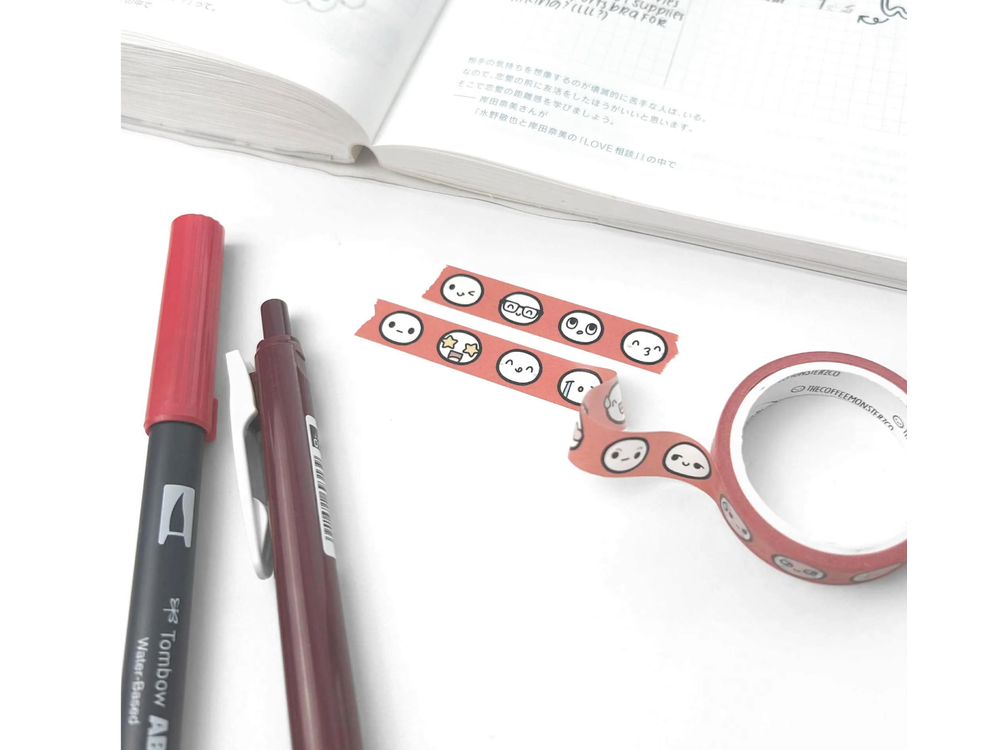 TheCoffeeMonsterzCo - August 9 Release - Washi Tape - Tomato Red Emoti Heads Sample (10mm)