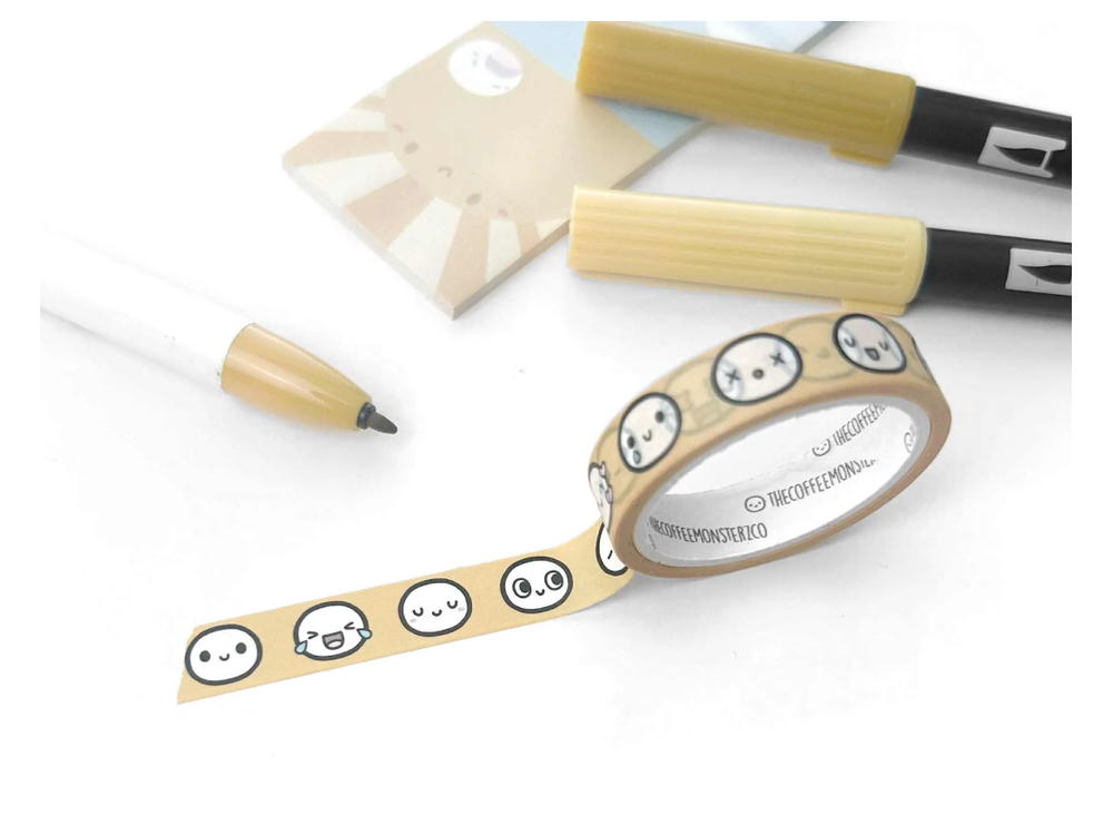 TheCoffeeMonsterzCo - August 9 Release - Washi Tape  - Honey Yellow Emoti Heads Sample (10mm)