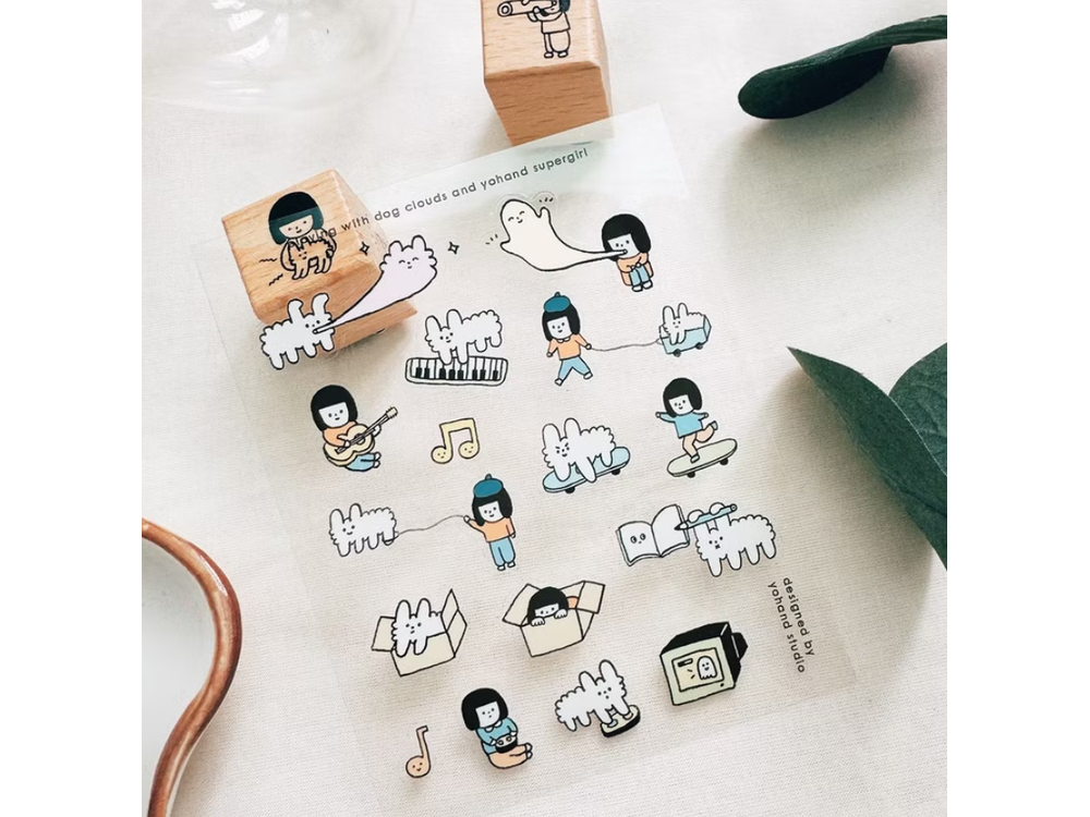 Yohand Studio - Transparent Die-Cut Stickers  - 1 Sheet - Playing With Dog Clouds and Yohand Supergirl