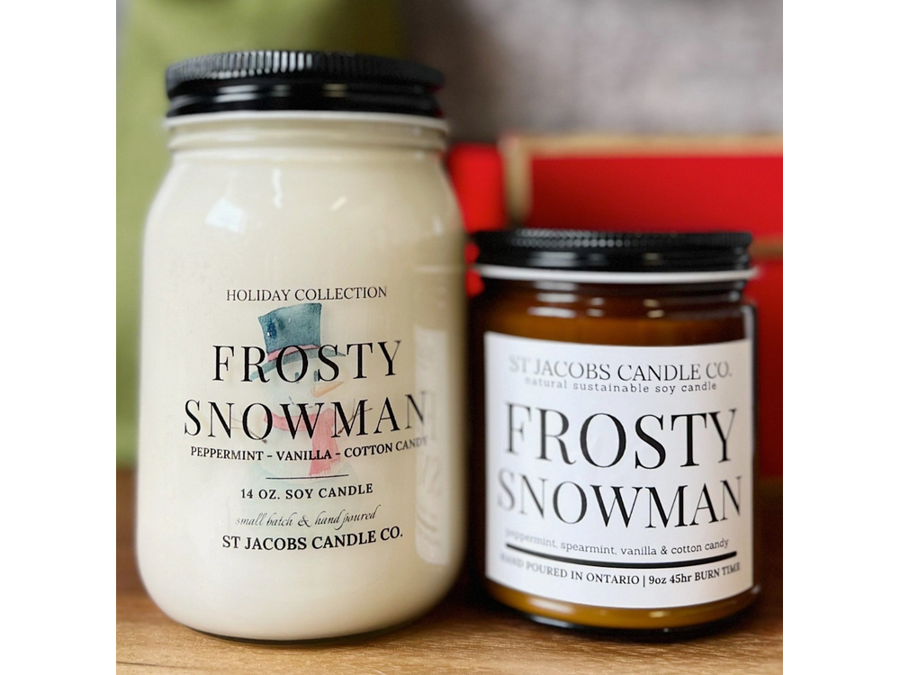 St. Jacobs Candle Co. - 14 oz Soy Candle - Holiday Collection - Frosty Snowman