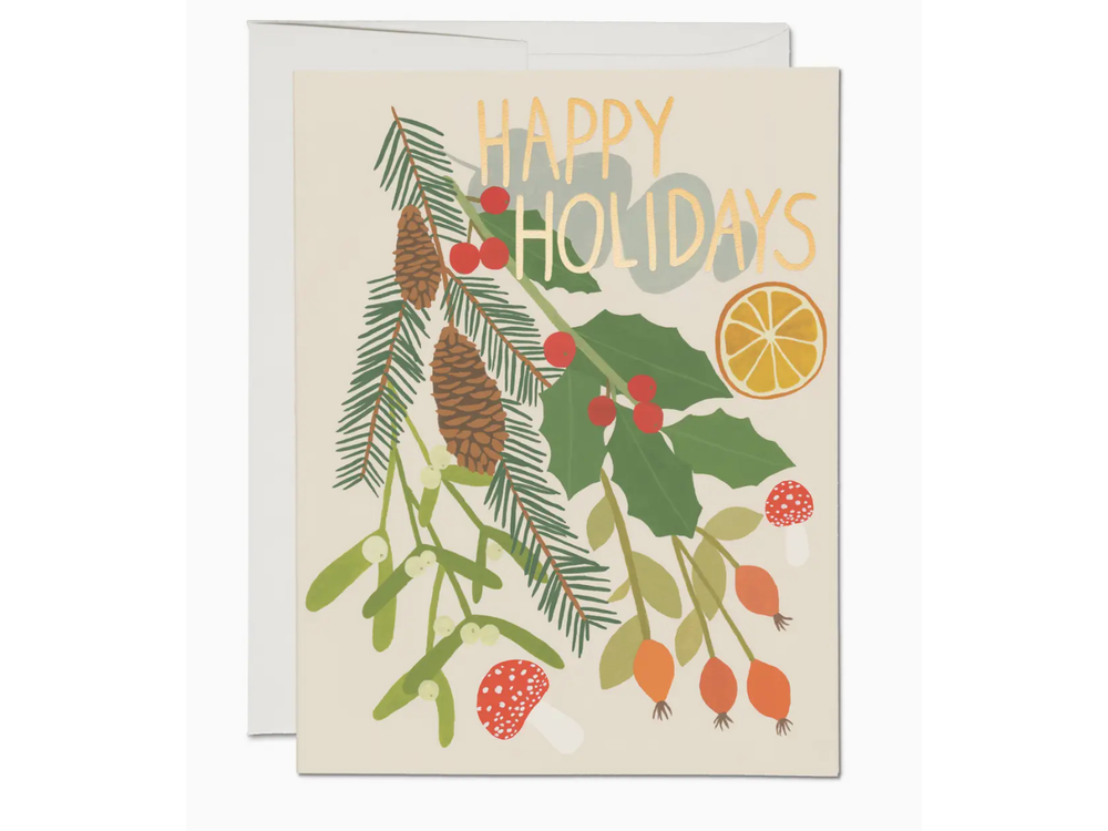 Red Cap Cards - Holiday Greeting Card - Green