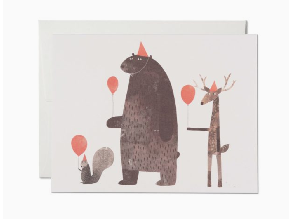 Red Cap Cards - Birthday Greeting Card - Party Animals