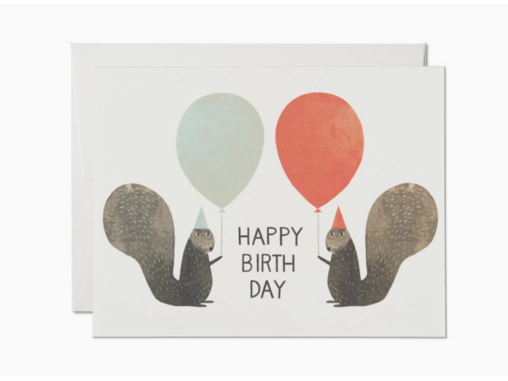 Red Cap Cards - Birthday Greeting Card - Party Squirrels