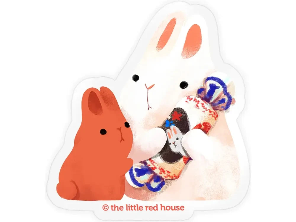 The Little Red House Sticker - Bunnies with Candy