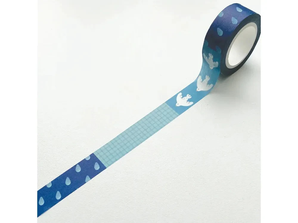 The Little Red House - Stamp Washi Tape - Blue Raindrop Grid and Seagulls