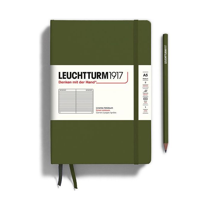Leuchtturm Hardcover A5 Notebook - Army Green (Ruled)