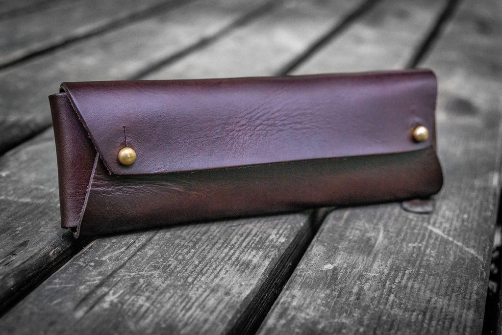 Galen Leather - The Student Leather Pencil Case - Dark Brown