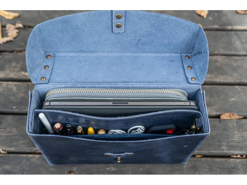 Galen Leather - Writer's Medic Bag - Crazy Horse Navy Blue