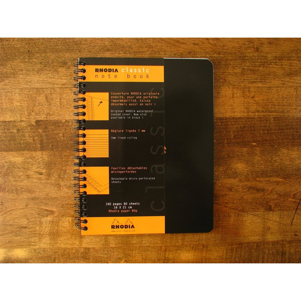 Rhodia Classic Spiral Bound Notebook Lined - Black (16cm x 21cm)