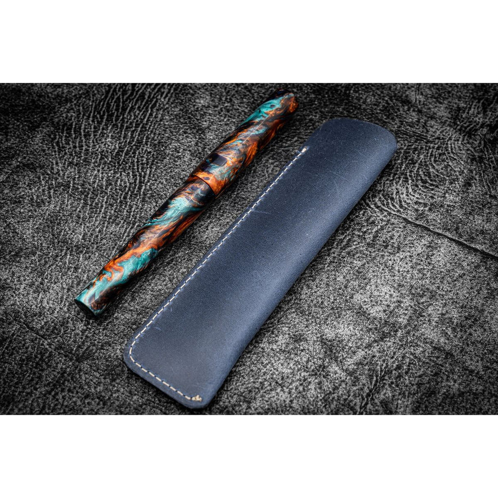 Galen Leather - Single Fountain Pen Sleeve - Crazy Horse Navy Blue