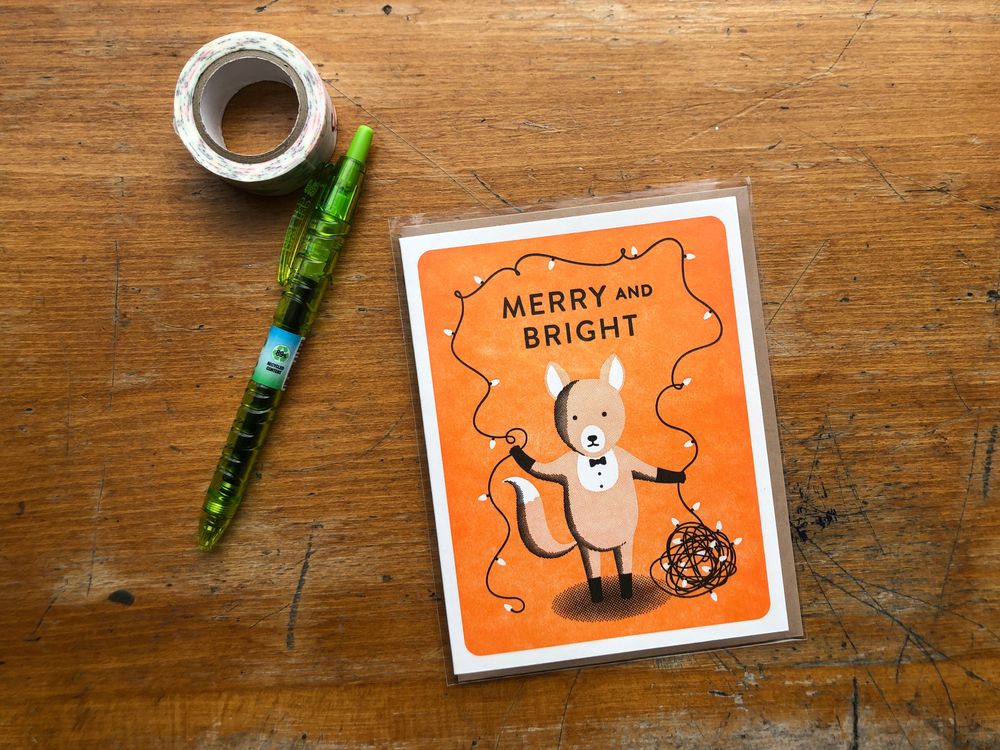 Lucky Horse Press - Card - Merry and Bright Tuxedo Fox