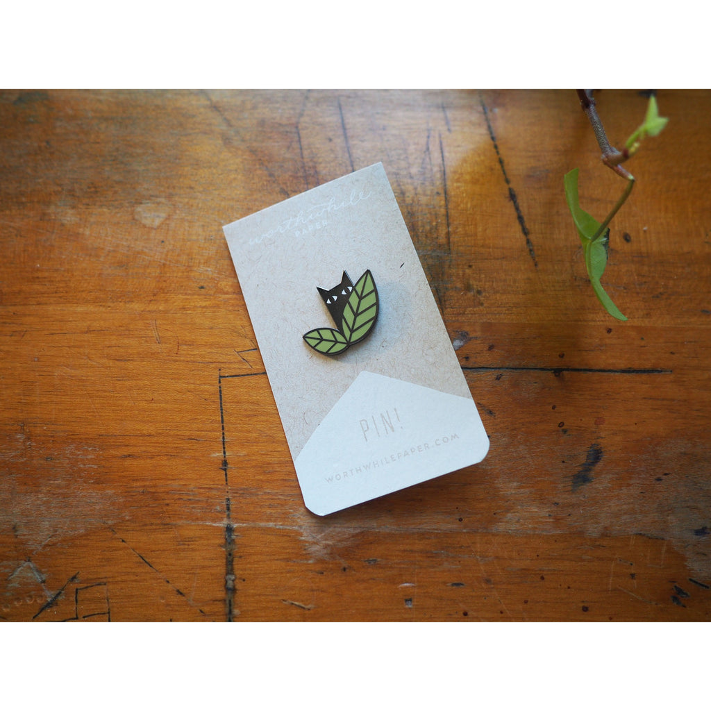 Worthwhile Paper - Cat in Leaves Enamel Pin