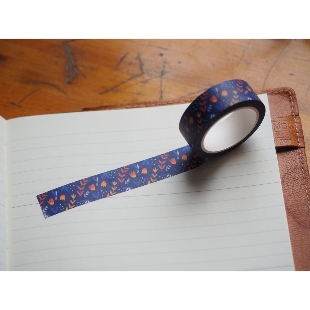 Nutmeg and Arlo - Washi Tape - Navy Blue Floral Pattern