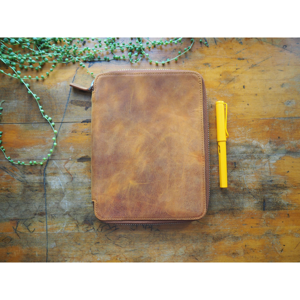 Galen Leather - Leather Zippered A5 Leuchtturm1917 Notebook Folio - Crazy Horse Brown